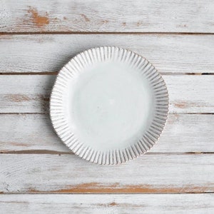 Handmade Rustic Stoneware Organic Fluted Side Plate, Handcrafted for Dessert, Starter, Small Main