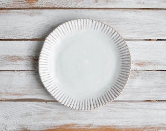 Handmade Rustic Stoneware Organic Fluted Side Plate, Handcrafted for Dessert, Starter, Small Main