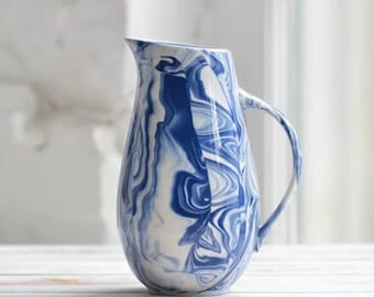 Marbled Ceramic Pitcher Jug 2.5 L for Serving Water or Beverages