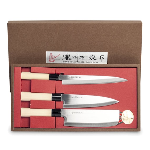 Japanese Knife Kit Satake Set sashimi Santoku Nakiri Set of 3 Knives 