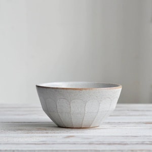 Handmade Glazed Rustic Stoneware Facet Breakfast Bowl