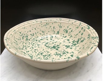 Handmade Large Ceramic Bowl Splatter Design - Green