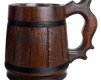 Retro Natural Solid Oak Wooden Drinking Mug