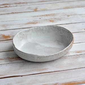 Handmade Rustic Stoneware Hand Moulded Glazed Oval Dish, Food Serving Bowl for Main Course or Sides image 3