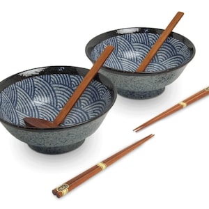 Traditional Japanese style Ramen Serving Bowl Set with Chopstick Pair and Soup Spoon Ladle