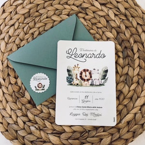 Doopuitnodiging voor babyjongen, meisje, deelname, bosdieren