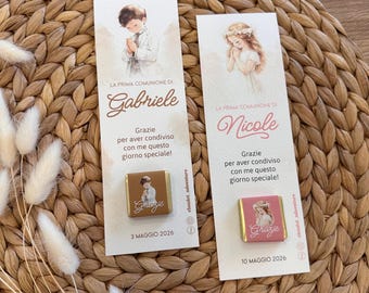 Place card with personalized chocolate, place card ideas, favors, baptism, communion, wedding, confirmation