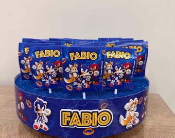 Piruletas personalizadas con nombre – Pastel de piruleta personalizado con base temática – Decoración para fiestas – Regalo dulce para el final de la fiesta