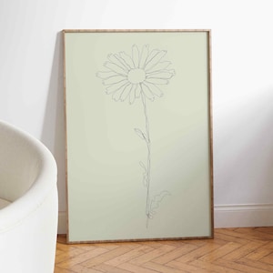 Single Line Art Daisy Flower April Birth Flower Print | Downloadable Print Poster Art | Flower Wall Art Set Download | Simple Flower Art