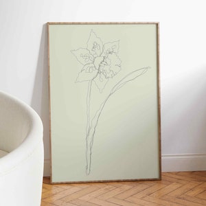 Impression de fleur de naissance de jonquille de mars d’art à ligne unique | Affiches d’affiches imprimées téléchargeables | Flower Wall Art Set Télécharger | Art au trait de fleur simple