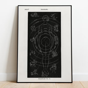 Astrología Mujer Diagrama Biología Solar Póster / Horóscopo Arte Imprimir / Sol y Luna Signo Pared Arte Decoración /