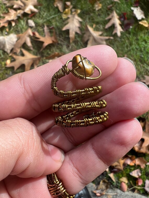 Tigers Eye Wire Wrapped Snake Ring Etsy