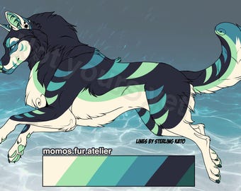 Deep Ocean Teal Wolf Adopt Character Design Adopt Adoptable Furry Artwork Reference Sheet Sona Fursona Fursuit Friendly OC Ref Sheet Canine