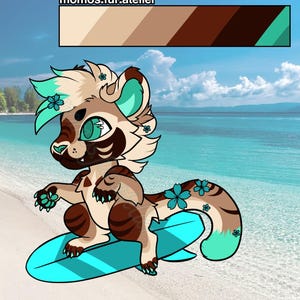 Surfing Beach Kitty Adopt Creme Brown Cat Character Design Adopt Adoptable Furry Artwork Reference Sheet Sona Fursona Fursuit Friendly OC