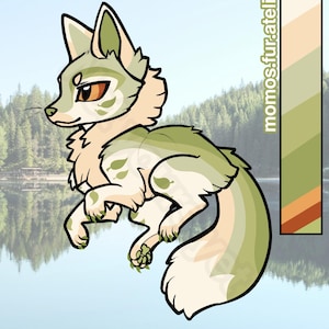 Hoja verde de zorro desvanecido Adoptar diseño de personaje Adoptar adoptable Furry Artwork Reference Sheet Sona Fursona Fursuit Friendly OC Ref Sheet Canino