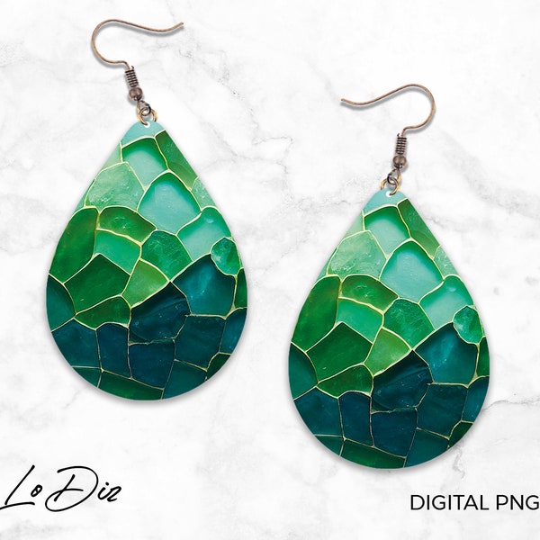 Green Jade Design Teardrop Earring PNG, Sublimation Png, Sublimation Designs Downloads, Digital Download