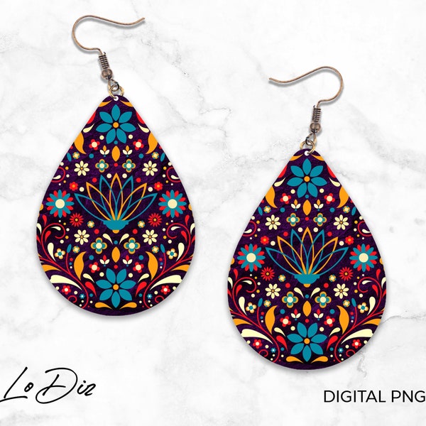 Mexican Earring, Sublimation Earring Designs Template, Teardrop Earring PNG, Instant Digital Download