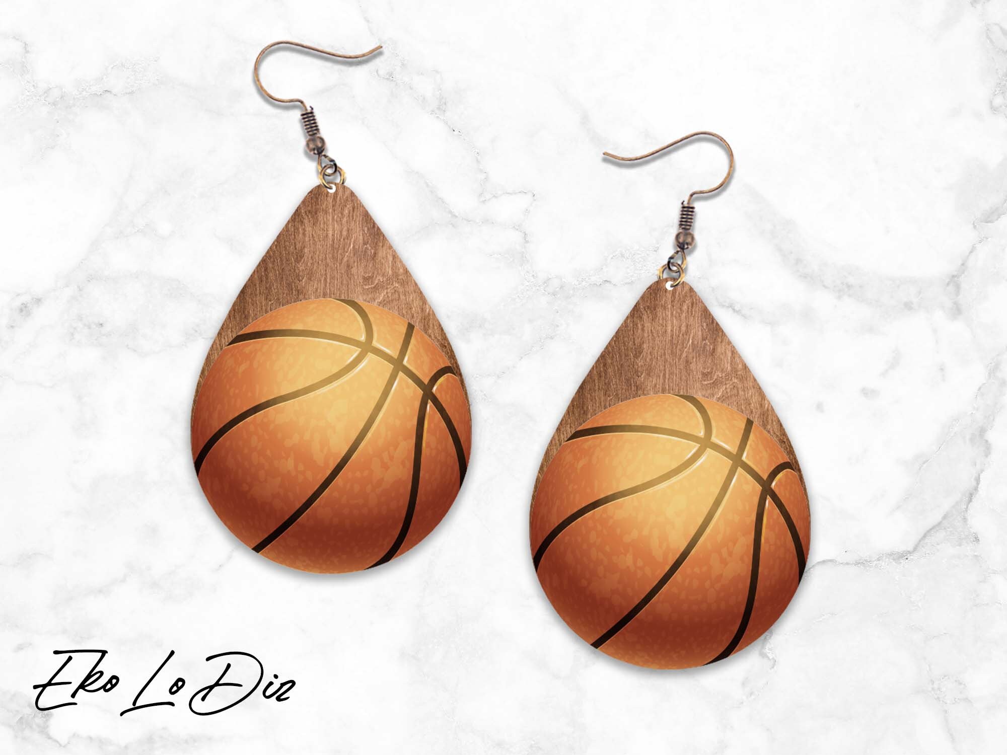 White Blue Basketball Cut Out Teardrop Earring Sublimation Design