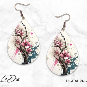 Blossom Beauty: Sakura Design Teardrop Ohrringe - PNG Sublimation Downloads