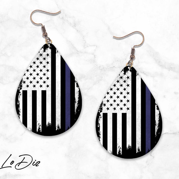 Thin Blue Line Earrings PNG Sublimation Design, Back the blue Teardrop Earrings Png, American Flag Png file Digital Download, gift for her