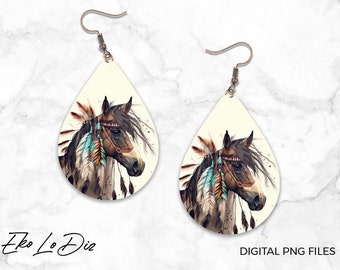 Horse Teardrop Earrings, Western Style, Sublimation PNG, Digital Download