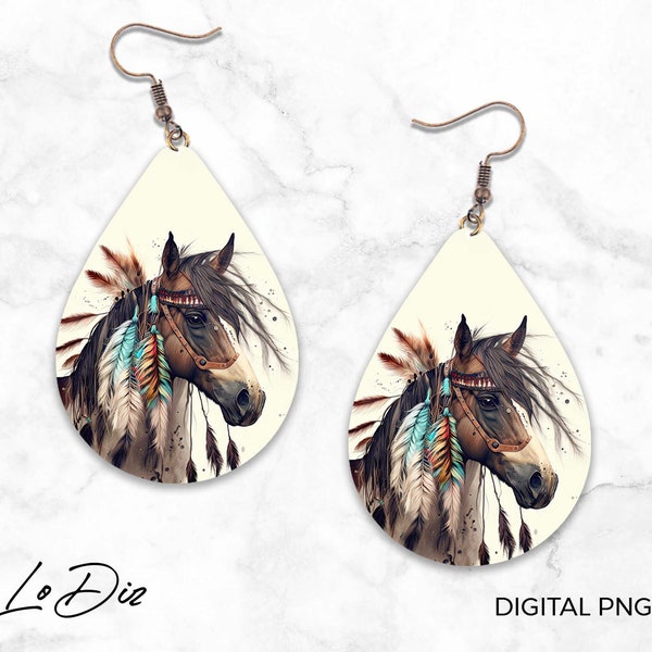 Horse Teardrop Earrings, Western Style, Sublimation PNG, Digital Download