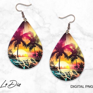 Summer Palm Trees Teardrop Earrings - Sublimation PNG Digital Download