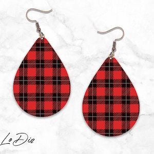Buffalo Plaid Teardrop Earring, red buffalo plaid Design Sublimation Png, Sublimation Designs Downloads, Digital Download