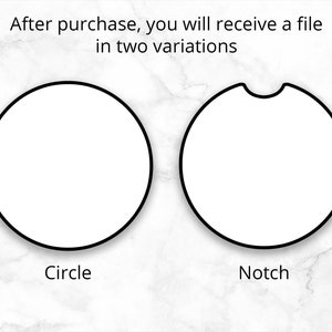 May include: Two variations of a round sticker design. The first is a solid circle. The second is a circle with a notch cut out of the top.