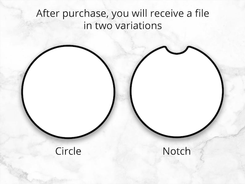 May include: Two variations of a round sticker design. The first is a solid circle. The second is a circle with a notch cut out of the top.