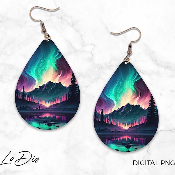 Northern Lights Sublimation Earring Designs Template, Instant Digital Download Earring Blanks Design, Teardrop Earring PNG Earring Downloads