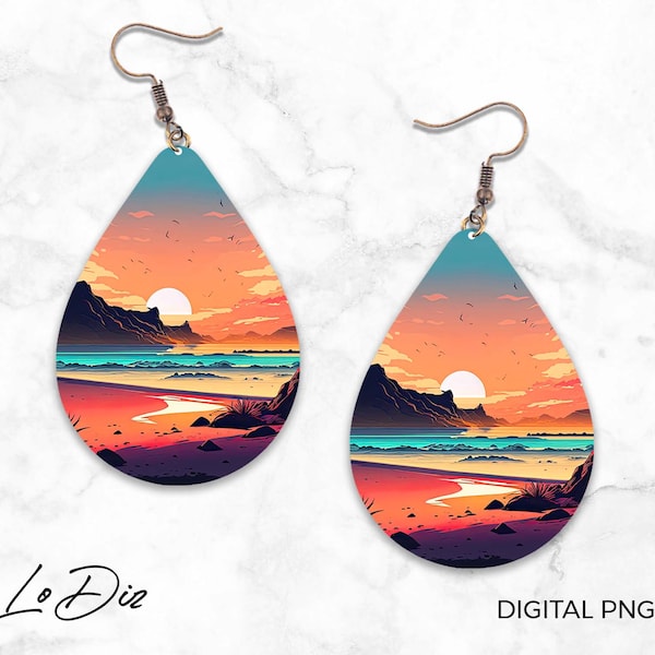 Beach Sunset Earring, Sublimation Earring Designs Template PNG, Instant Digital Download, Earring Blanks Design, Earring Downloads