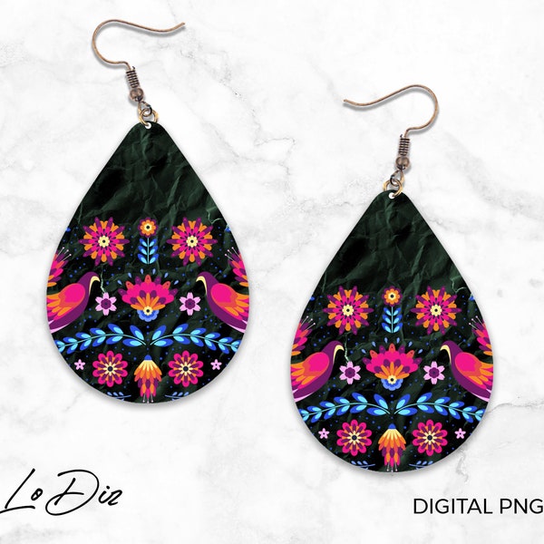 Mexican Earrings PNG Sublimation Design, Teardrop Earrings Png file Digital Download