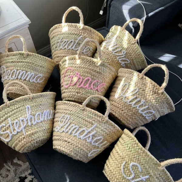 Cesta marroquí de paja PERSONALIZADA, bolsas de despedida de soltera, bolsas de paja personalizadas, bolsa de playa personalizada, bolso de paja, bolsos bordados