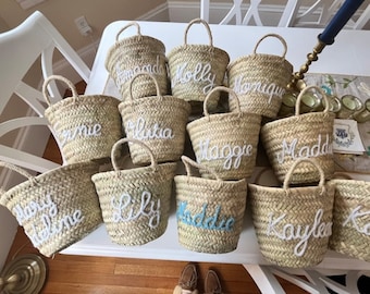Personalized Straw Beach Bag: Moroccan Basket, Custom Embroidered Tote