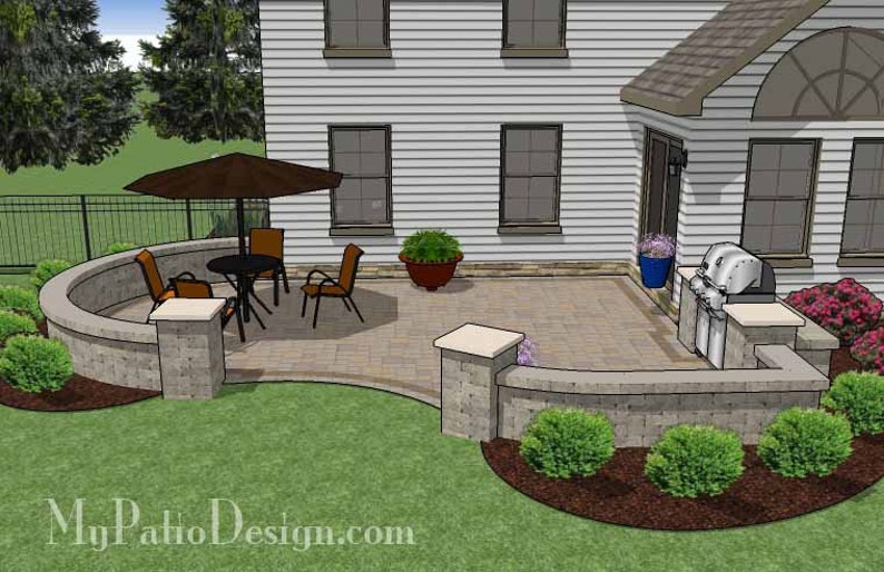 DIY Patio Design With Seating Wall and Grill Station 395 Sq. Ft. Etsy