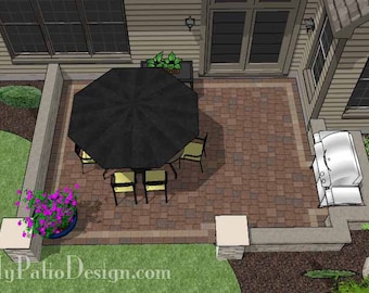 DIY Patio Plan with Two Seating Walls and Outdoor Grill Station 320 Sq. Ft.