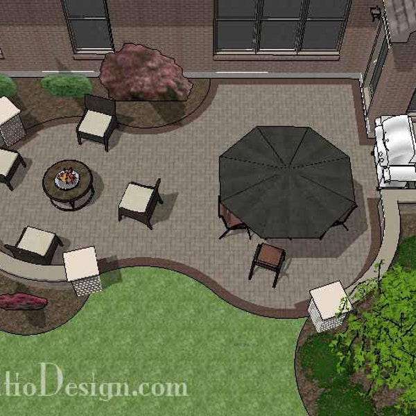 DIY-patioplan met twee zitwanden en buitengrillstation 455 m². Ft.