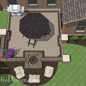 DIY Patio Plan with Two Seating Walls and Fire Pit 320 Sq. Ft.