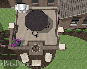 DIY Patio Plan with Two Seating Walls and Fire Pit 320 Sq. Ft.