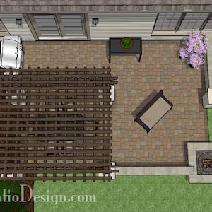 DIY Patio Plan with Seating Wall, Pergola and Fire Pit 440 Sq. Ft.