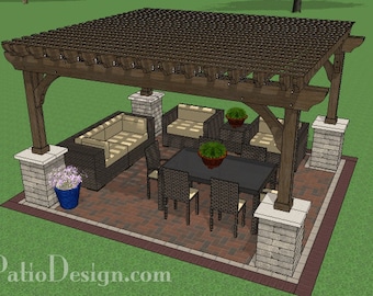 DIY 14' x 16' Pergola with Columns Plan