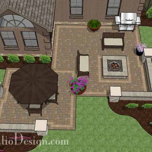 DIY Patio Plan with Two Seating Walls and Fire Pit 540 Sq. Ft.