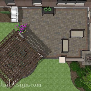 DIY Patio Plan with Seating Wall, Pergola and Fire Pit 585 Sq. Ft.