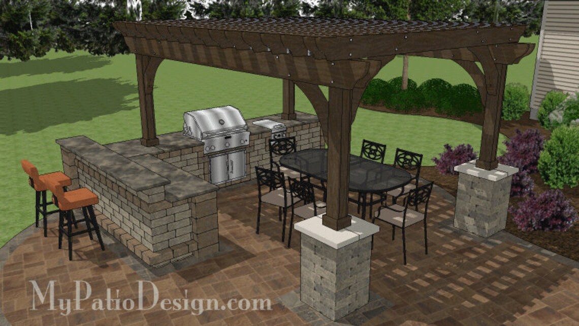DIY Outdoor Kitchen Plan With Burner and Bar for 48 Etsy