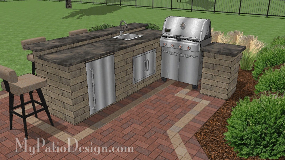 Buy DIY Outdoor Kitchen With Refrigerator Plan for 36