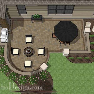 DIY Patio Plan Two Seating Walls and Outdoor Grill Station 570 Sq. Ft.