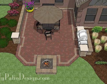 DIY Patio Plan with Seating Wall, Outdoor Grill Station and Fire Pit 415 Sq. Ft.