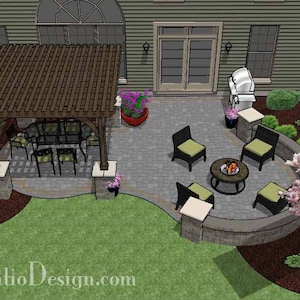 DIY Patio Plan with Seating Wall and Pergola 450 Sq. Ft.