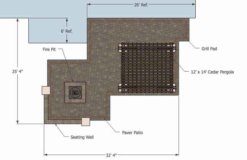 DIY Patio Plan With Seating Wall, Pergola and Fire Pit 560 Sq. Ft. Etsy